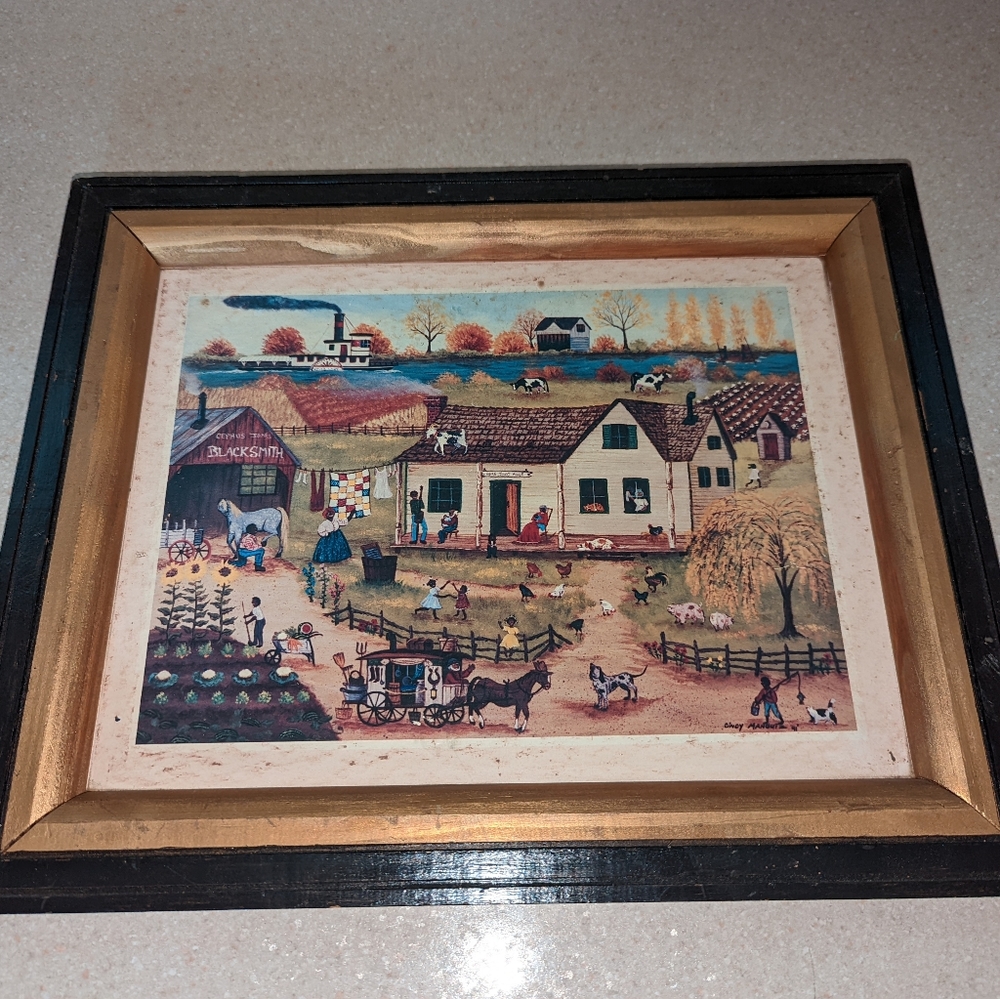Vintage Framed Print folk Art CINDY MANGUTZOLD PEDDLER MAN Country Farming Farm - Picture 8 of 10
